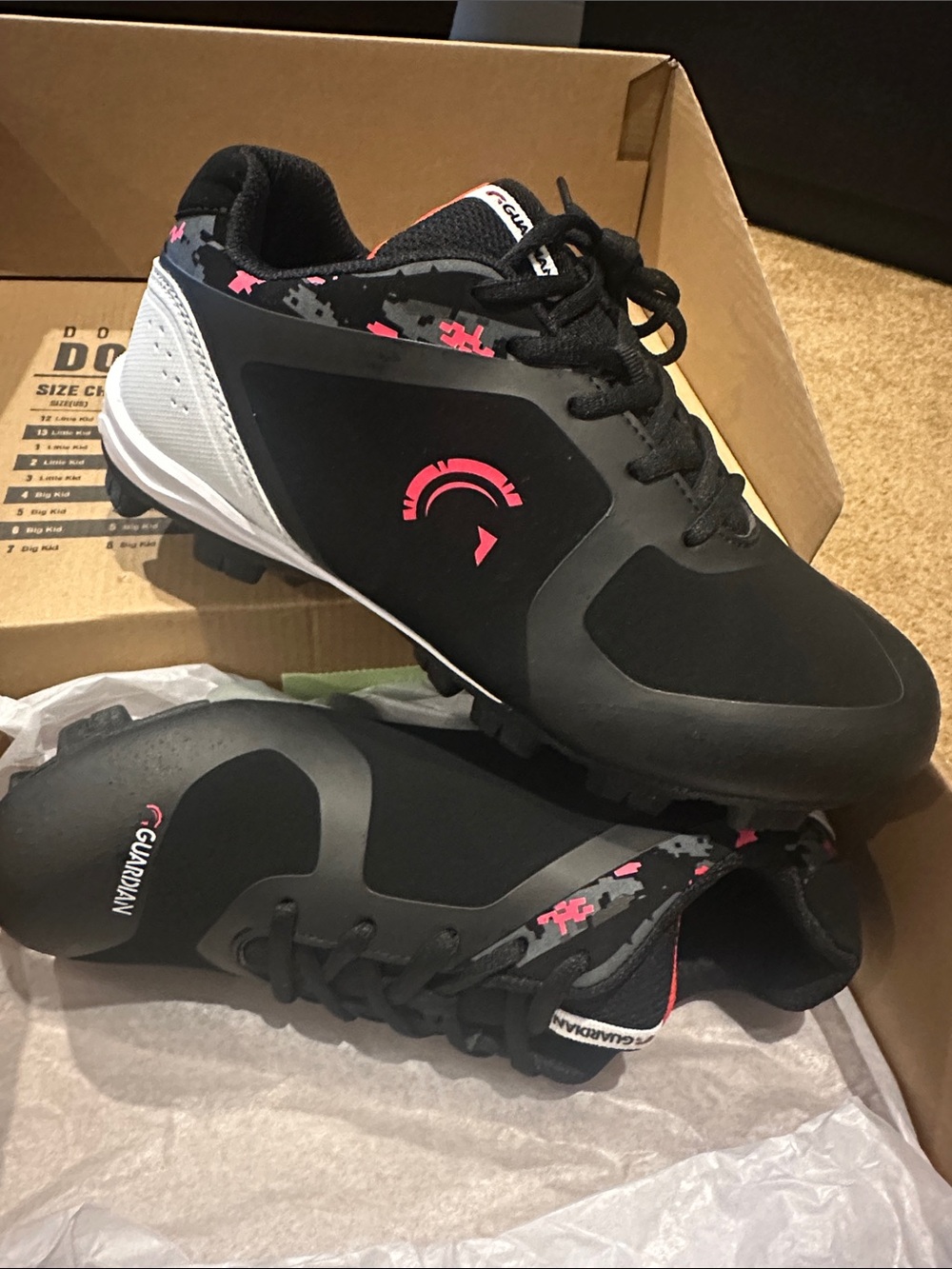 Never Worn Youth 6 Guardian Black Athletic Cleats with Red Accents